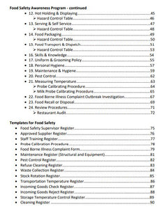 Business Manuals Made Easy: Food Safety Program. This manual includes Food Safety program, Food Safety Supervisor training, Food Safety Awareness program, checklist templates, supplier lists, register templates and many others. Benefits is standard procedures for easy delegation, consistency and expectation of tasks and reducing wastage and costs.
